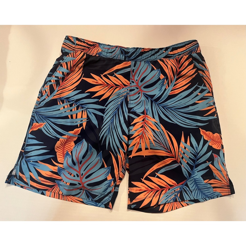 Speedo Swim Shorts Trunks Size Medium Blue Orange Pockets Back Zipper Pocket